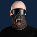 Snow Jaws Grizzly neck gaiter, worn with goggles