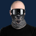 Snow Jaws Wolf neck gaiter, worn with goggles